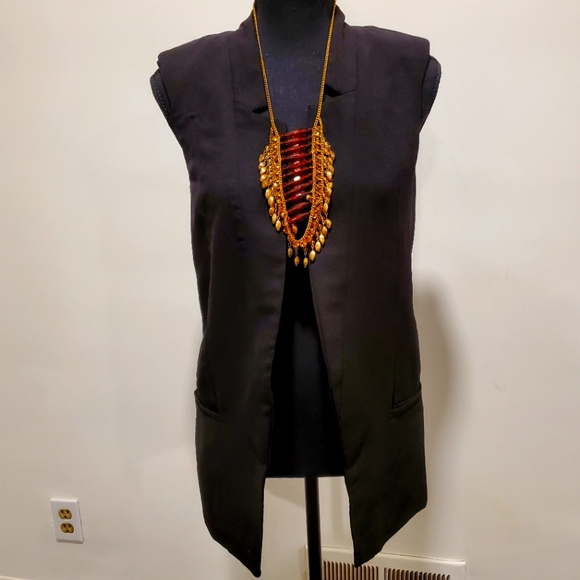 Oversized Black business Blazer Vest with pockets - Picture 1 of 5